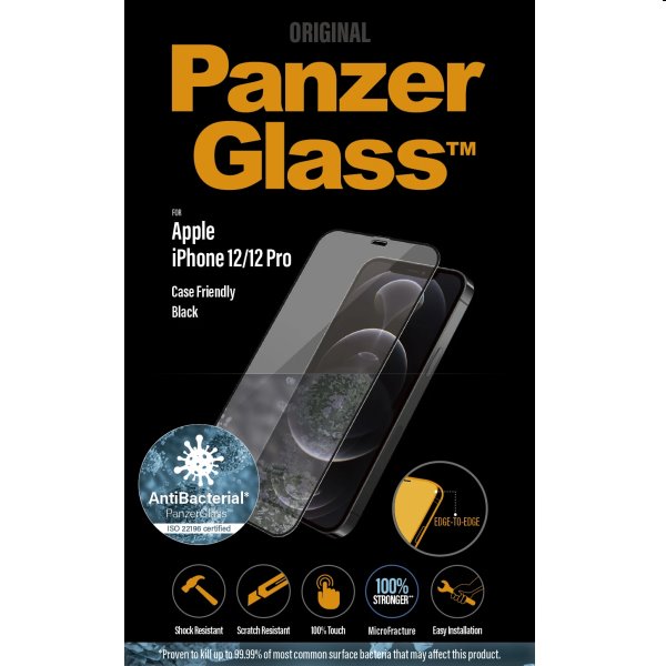 Ochranné temperované sklo PanzerGlass Case Friendly pre Apple iPhone 12, 12 Pro, čierna 2711