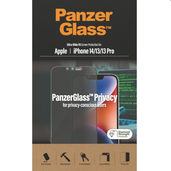 Ochranné sklo PanzerGlass UWF Privacy AB pre Apple iPhone 14, 13 Pro, 13, čierna P2771