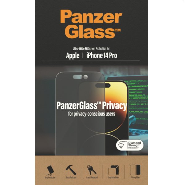 Ochranné sklo PanzerGlass UWF Privacy AB pre Apple iPhone 14 Pro, čierna