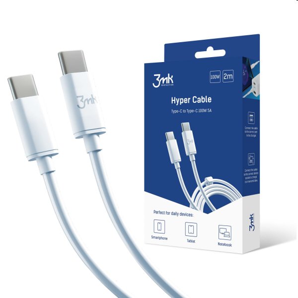 3mk Hyper Cable USB-CUSB-C 2m, 100 W, biely 3MK464543