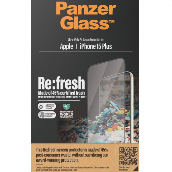 Ochranné sklo PanzerGlass Re:fresh UWF s aplikátorom pre Apple iPhone 15 Plus, čierna