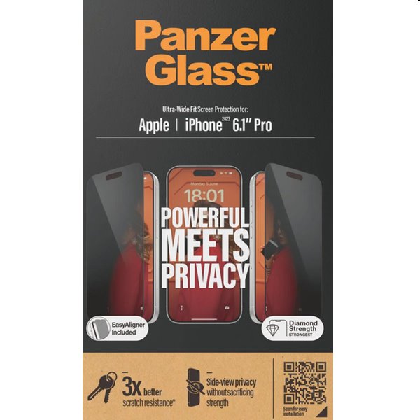 Ochranné sklo PanzerGlass UWF Privacy s aplikátorom pre Apple iPhone 15 Pro, čierna