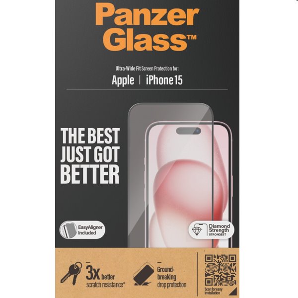Ochranné sklo PanzerGlass UWF s aplikátorom pre Apple iPhone 15, čierna 2809