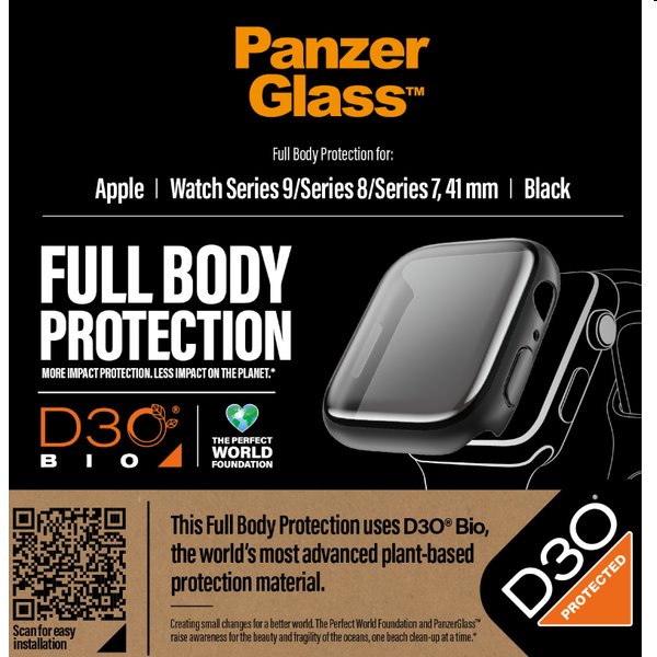 Tvrdené sklo Full Body D3O PanzerGlass pre Apple Watch 9, 8, 7 41 mm, čierna 3689