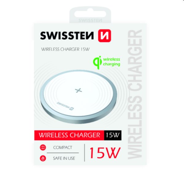 Bezdrôtová nabíjačka Swissten 15 W, biela 22055505