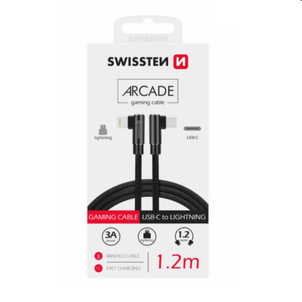 Dátový kábel Swissten USB-CLightning textilný s podporou rýchlonabíjania, čierny 71529900
