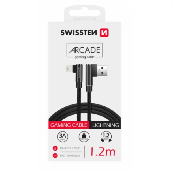 Dátový kábel Swissten USBLIGHTNING textilný s podporou rýchlonabíjania, čierny 71527700