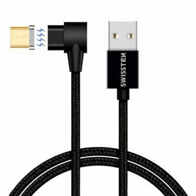 Magnetický dátový kábel Swissten Arcade textilný s Micro USB konektorom a podporou rýchlonabíjania, čierny 71527400