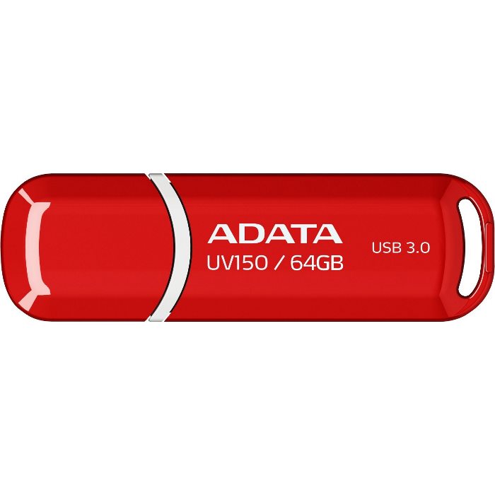 USB kľuč A-DATA UV150, 64 GB, USB 3.0, rýchlosť čítania a zápisu: až 90 MBs, červený AUV150-64G-RRD