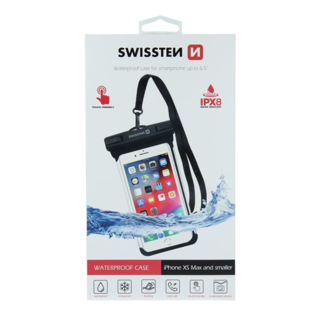 Univerzálne vodeodolné puzdro Swissten pre smartfóny, IPX8, čierna