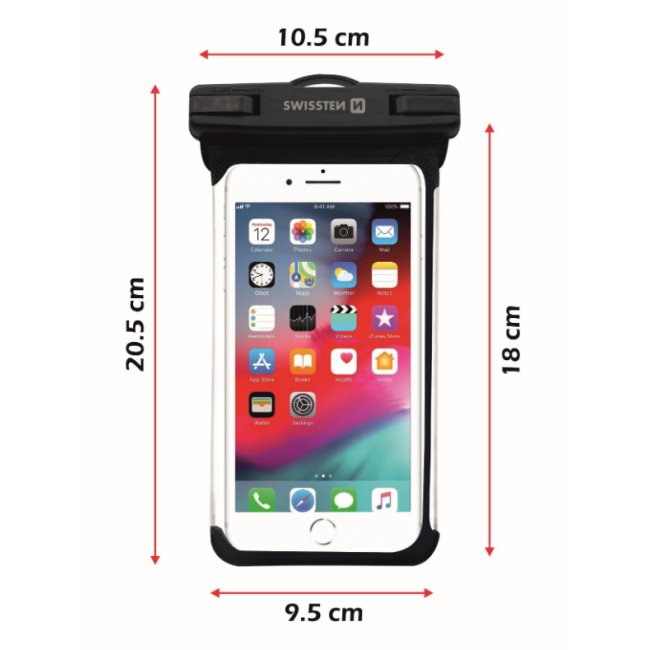Univerzálne vodeodolné puzdro Swissten pre smartfóny, IPX8, čierna
