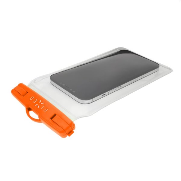 Vodeodolné plávajúce puzdro na mobil FIXED s kvalitným uzamykacím systémom a certifikáciou IPX8, oranžová