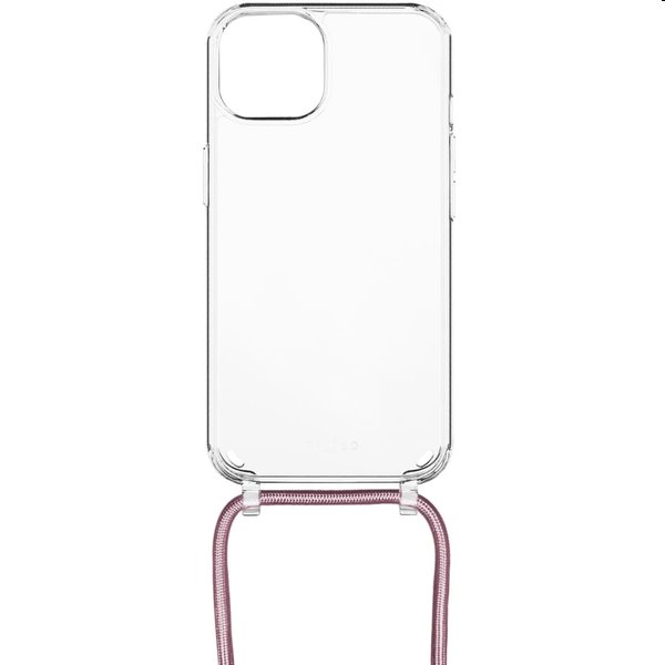 Zadný kryt FIXED Pure Neck so šnúrkou na krk pre Apple iPhone 14, ružová