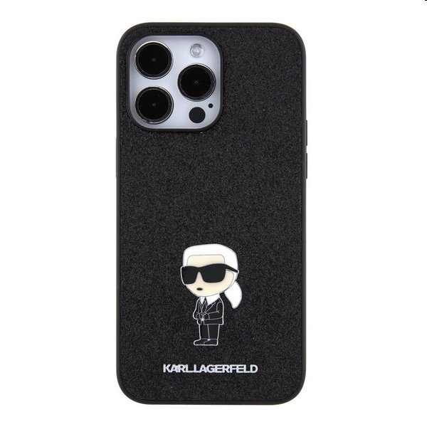 Zadný kryt Karl Lagerfeld Fixed Glitter Metal Ikonik pre Apple iPhone 15 Pro, čierna