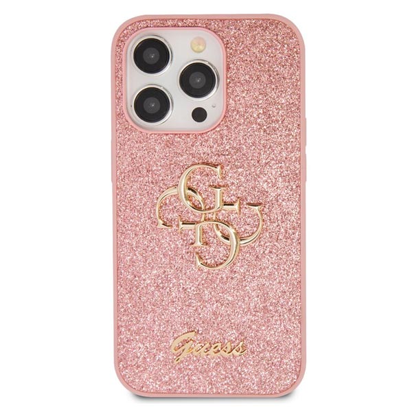 Zadný Kryt Guess PU Fixed Glitter 4G Metal Logo pre iPhone 15 Pro, ružová