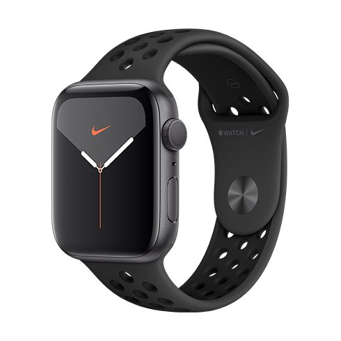 Apple Watch Nike Series 5 GPS, 44mm, kozmická sivá, hliníkové puzdro s športovým remienkom antracitová/čierna Nike, Trieda A - pou