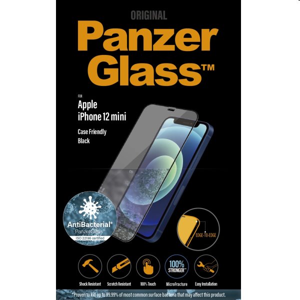 Ochranné temperované sklo PanzerGlass Case Friendly pre Apple iPhone 12 Mini, čierne