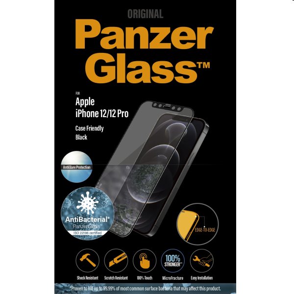 Ochranné temperované sklo PanzerGlass Case Friendly pre Apple iPhone 12/12 Pro, čierne