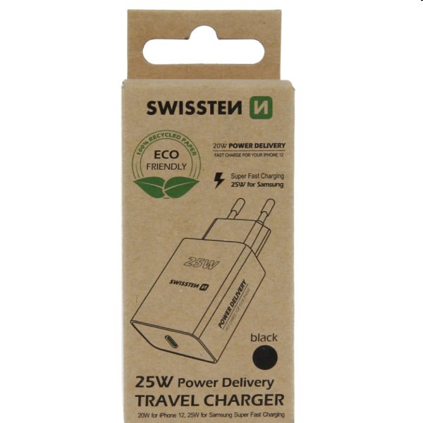 E-shop Nabíjačka Swissten pre iPhone a Samsung 25 W, čierna, eco balenie 22060400ECO