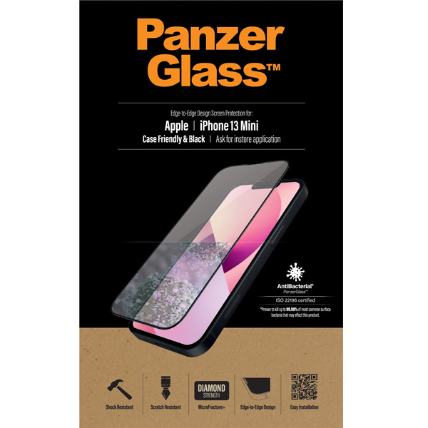 Ochranné temperované sklo PanzerGlass Case Friendly pre Apple iPhone 13 Mini, čierne PRO2744