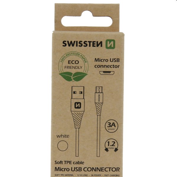 E-shop Swissten Data Cable Textile USB Micro USB 1,2 m, biely, eco balenie 71504300ECO