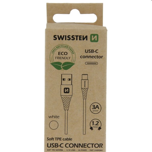 Swissten Data Cable Textile USB USB-C 1.2 m, biely, eco balenie 71503301ECO