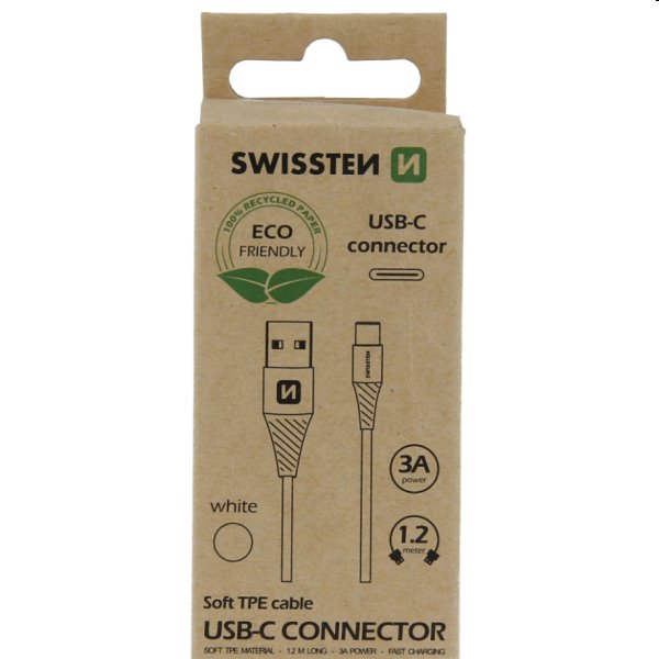 E-shop Swissten Data Cable Textile USB USB-C 1,2 m, biely, eco balenie 71503301ECO