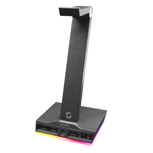 Speedlink Excello Illuminated Headset Stand, 3-Port USB 2.0 Hub, integrated Soundcard, black SL-800910-BK