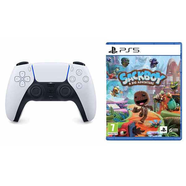 PlayStation 5 DualSense Wireless Controller, black & white + Sackboy: A Big Adventure CZ CFI-ZCT1W