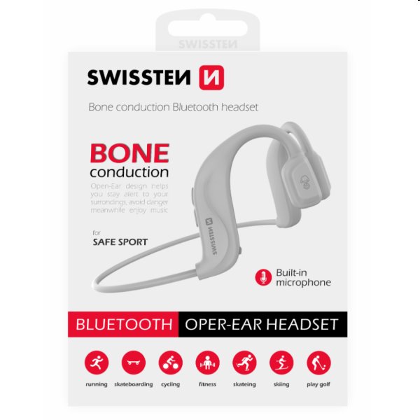 Swissten Bluetooth slúchadlá Bone Conduction, biele 51106091