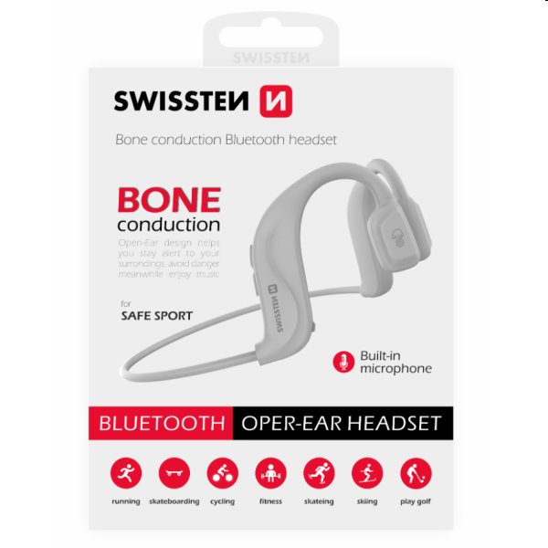 Swissten Bluetooth slúchadlá Bone Conduction, biele