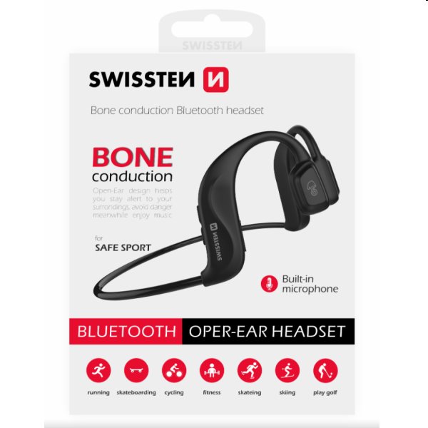 Swissten Bluetooth Earbuds bone conduction, čierne
