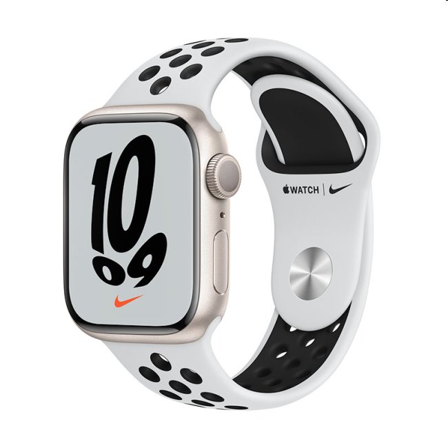 Apple Watch Nike Series 7 GPS, 41mm Starlight Aluminium Case with Pure Platinum/Black Nike Sport Band - Regular Apple Watch Nike Series 7 GPS, 41mm Starlight Aluminium Case with Pure Platinum/Black Nike Sport Band - Regular
