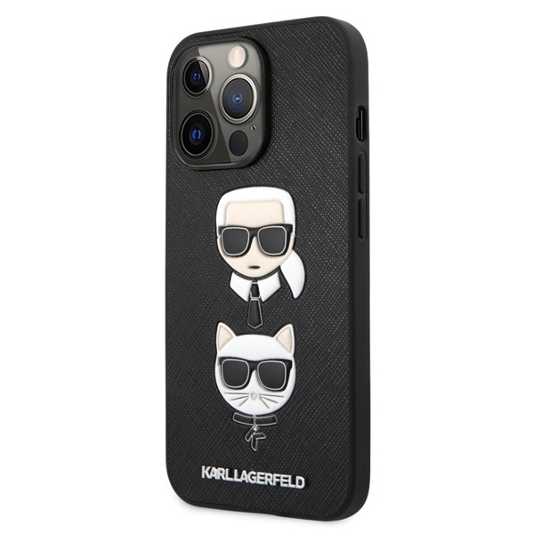 Zadný kryt Karl Lagerfeld PU Saffiano Karl and Choupette Heads pre iPhone 13 Pro Max, čierna