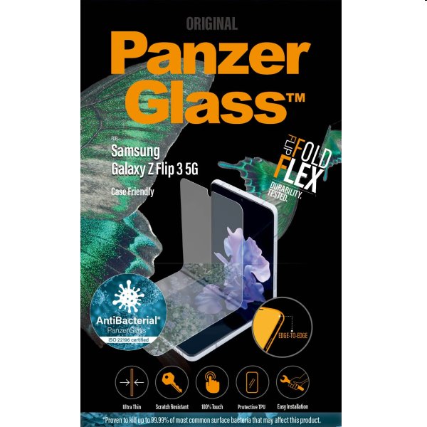 Ochranné sklo PanzerGlass Case Friendly AB for Samsung Galaxy Z Flip3 5G, čierne 7276