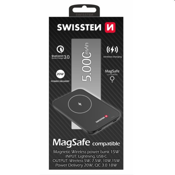 Swissten powerbanka pre iPhone 12, 12 Pro, 12 Pro Max, 13, 13 Mini, 13 Pro Max, 5000mAh