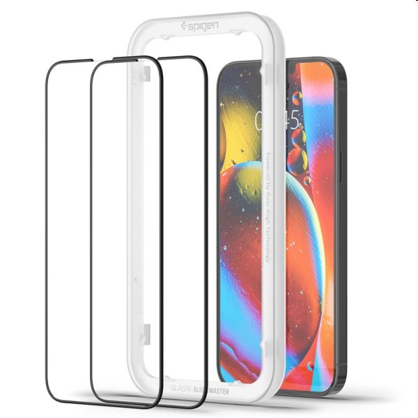 Tvrdené sklo Spigen tR Align Master pre Apple iPhone 14/13/13 Pro, čierne, 2 kusy
