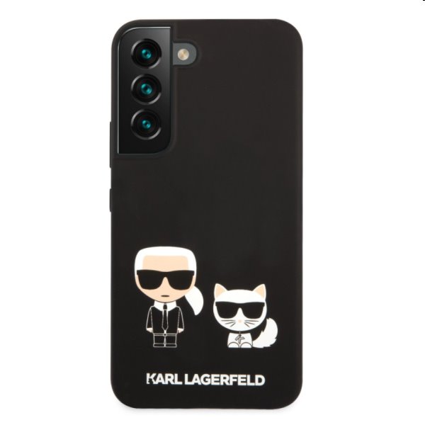 Puzdro Karl Lagerfeld and Choupette Liquid Silicone pre Samsung Galaxy S22, čierne