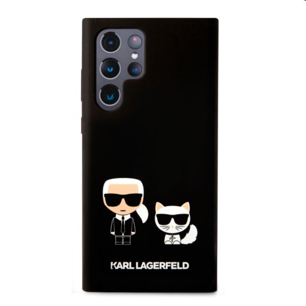 Puzdro Karl Lagerfeld and Choupette Liquid Silicone pre Samsung Galaxy S22 Ultra, čierne