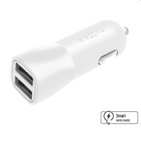 FIXED Autonabíjačka Smart Rapid Charge 2 x USB, 15 W, biela