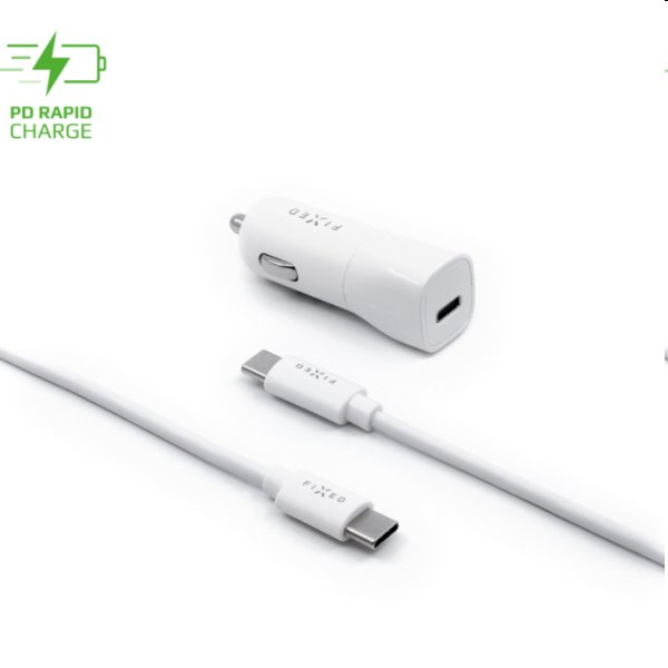 E-shop FIXED Autonabíjačka USB-C s káblom USBUSB-C, PD, 1 m, 18 W, biela FIXCC18-CC-WH