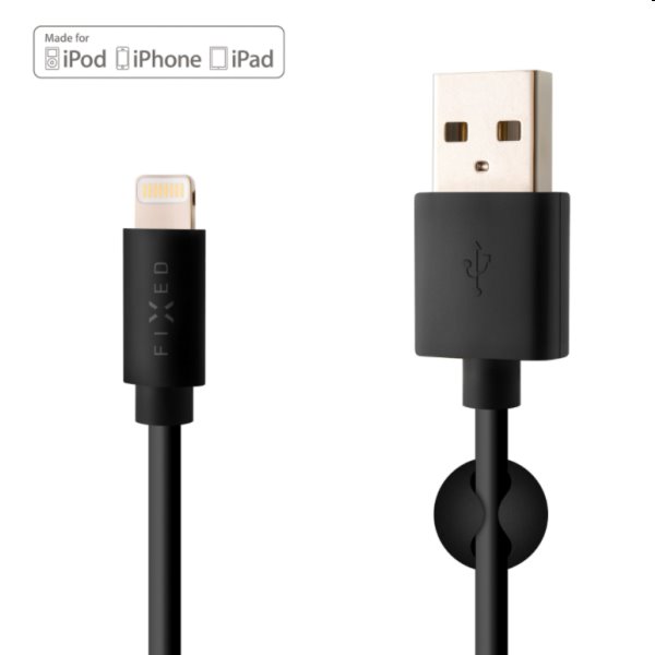 FIXED Dátový a nabíjací kábel USB/Lightning MFI, 2 m, čierny