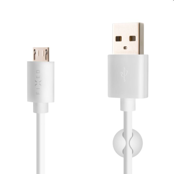 FIXED Dátový a nabíjací kábel USB/micro USB, 20 W, 1 m, biely