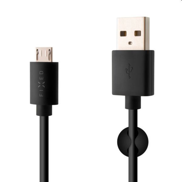 FIXED Dátový a nabíjací kábel USB/micro USB, 12 W, 1 m, čierny