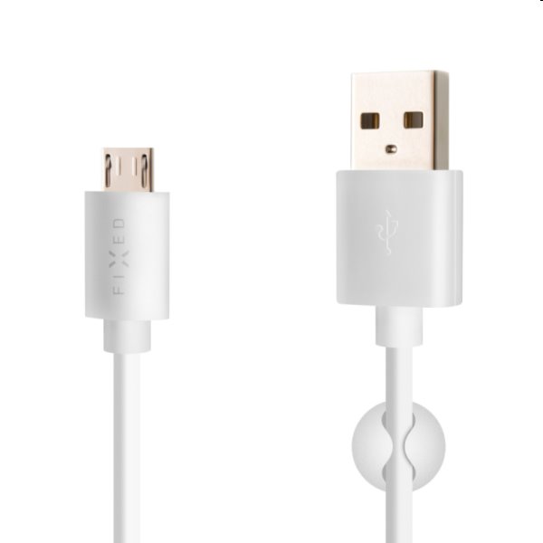 FIXED Dátový a nabíjací kábel USB/micro USB, 20 W, 2 m, biely