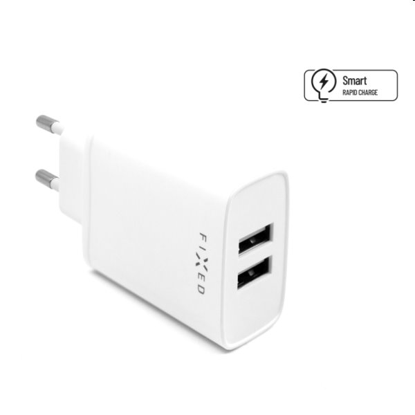 FIXED Sieťová nabíjačka Smart Rapid Charge s 2 x USB, 15W, biela