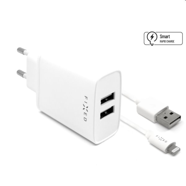 FIXED Sieťová nabíjačka Smart Rapid Charge s 2 x USB 15 W a kábel USBLightning MFI 1 m, biela FIXC15-2UL-WH