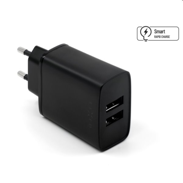 E-shop FIXED Sieťová nabíjačka Smart Rapid Charge s 2 x USB, 15 W, čierna FIXC15-2U-BK