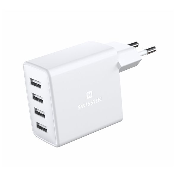 Adaptér Swissten 4 x USB 4 a 20 W, biela 22053100