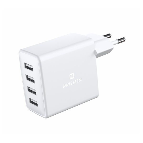 Adaptér Swissten 4 x USB 4 a 20 W, biela 22053100